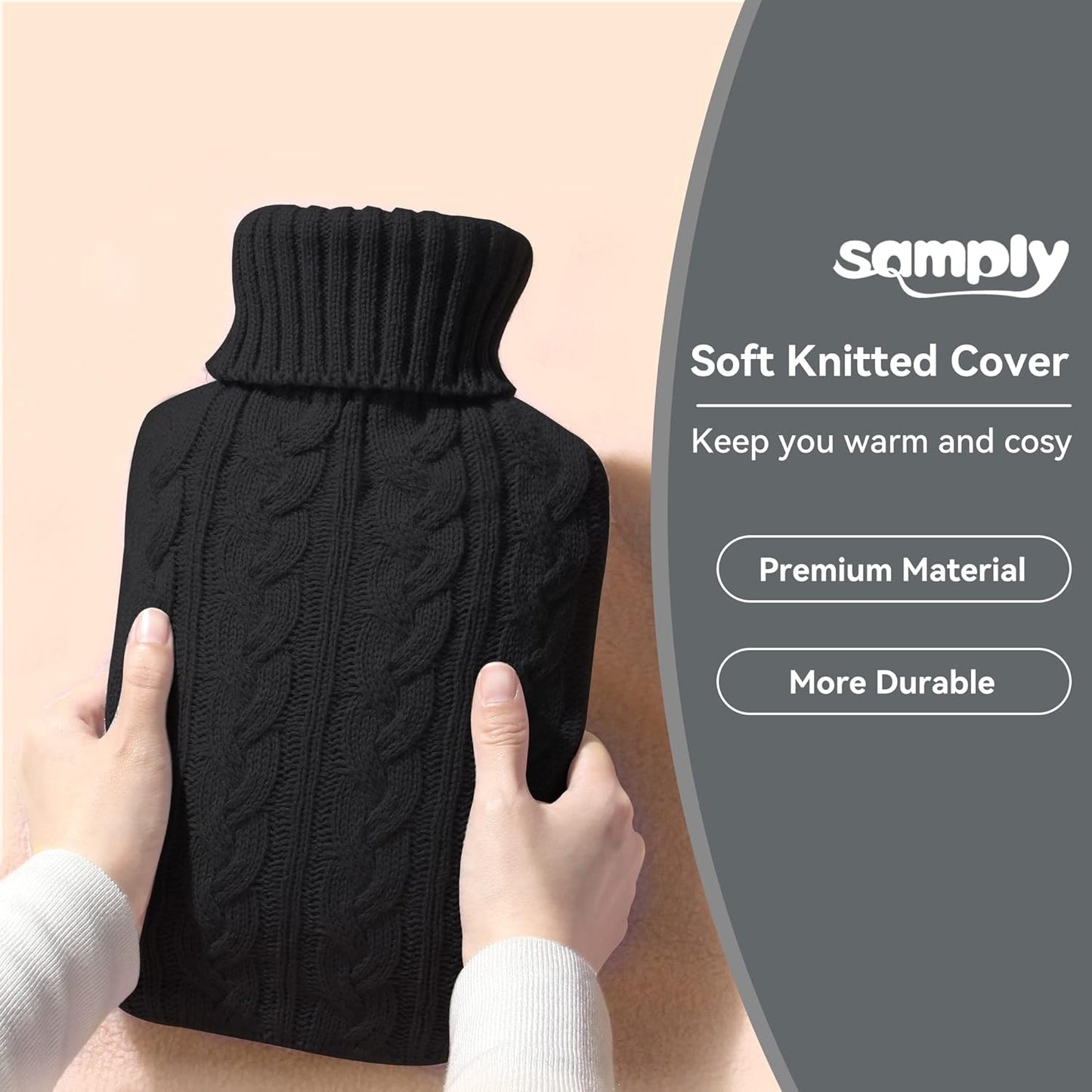 samply Hot Water Bottle with Knitted Cover, 2L Hot Water Bag