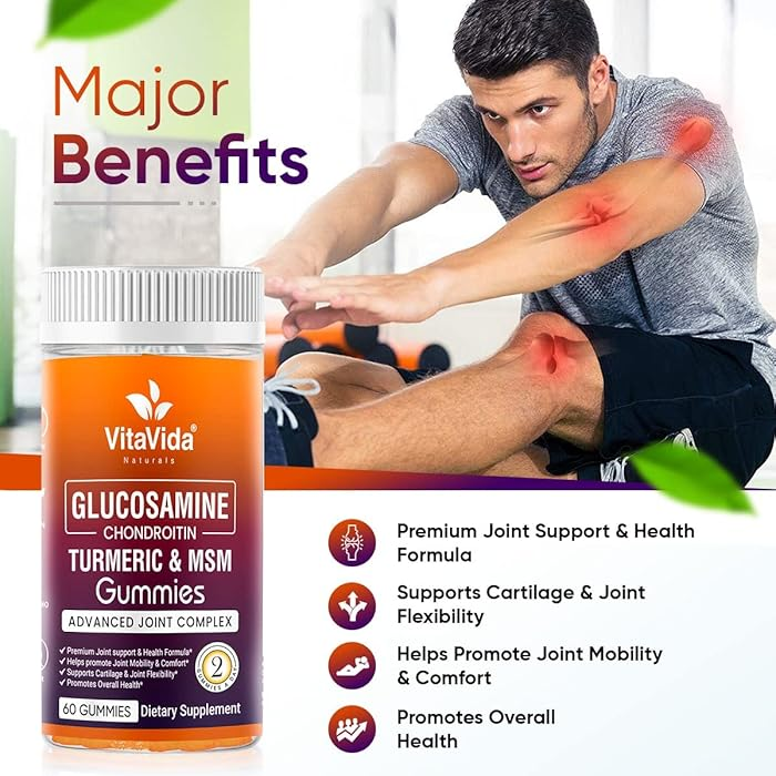 VVNATURALS Sugar-Free Extra Strength 3000mg Vegan Glucosamine Chondroitin Turmeric MSM Boswellia |for Relieving Occasional Joint Discomfort & Mobility, Flexibility Support for Hands & Knees | 60 ct VitaVida