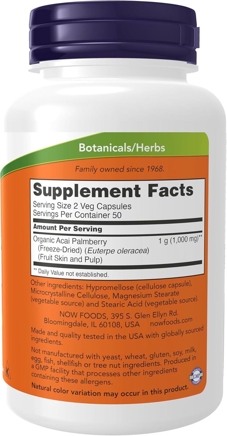 NOW Foods Supplements, Acai 500 mg, 100 Veg Capsules