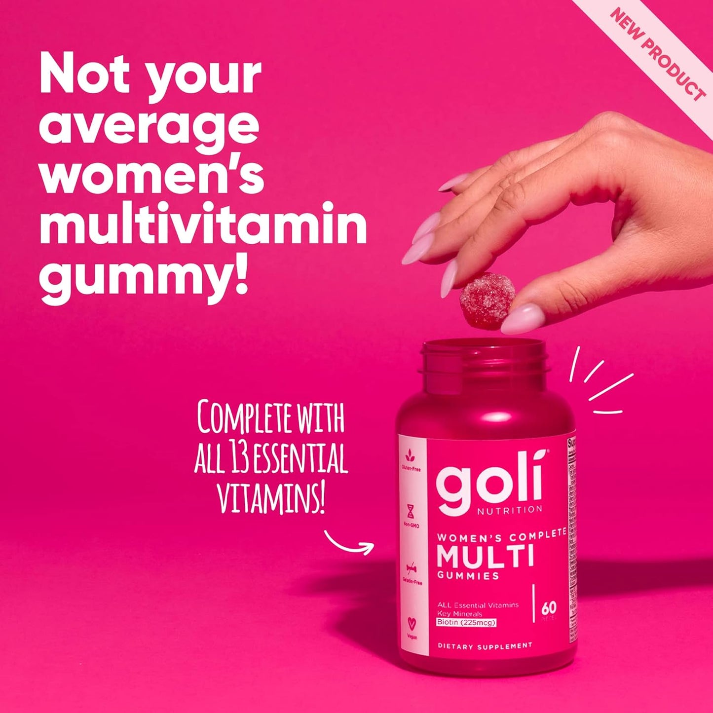Goli® Women’s Multivitamin Gummies - 60 Count - All 13 Essential Vitamins, and Key Minerals - Kosher, Gluten-Free, Vegan, and Non-GMO