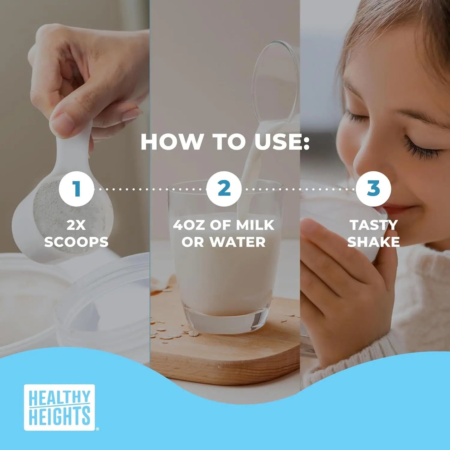 Grow Daily 3+ Shake Mix 7-serving Canister by Healthy Heights - Protein Powder (Plain) - Developed by Pediatricians - High in Protein Nutritional Shake - Contains Key Vitamins & Minerals Healthy Heights