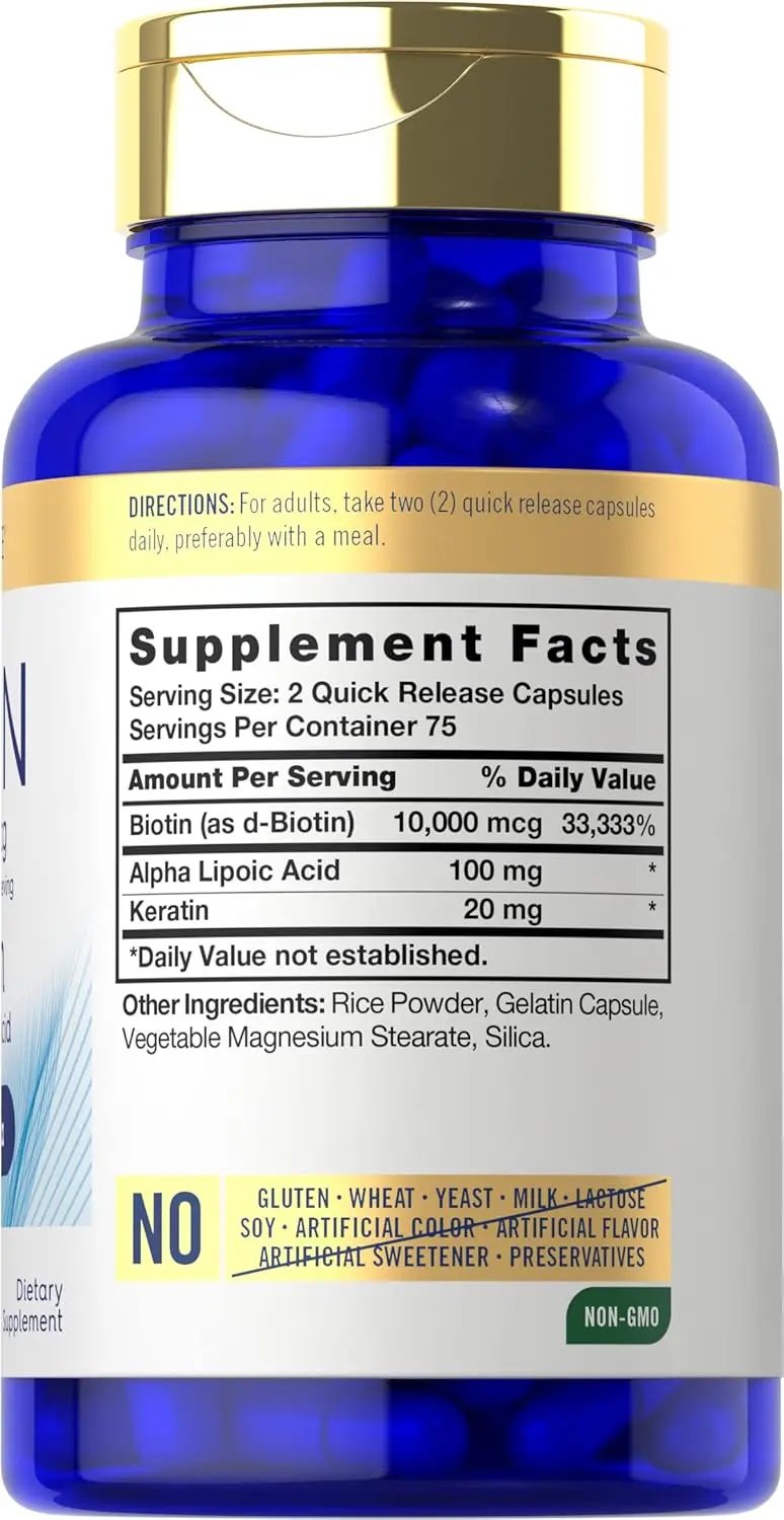 Carlyle Biotin 10000mcg | 150 Capsules | Beauty Formula with Keratin | Non-GMO, Gluten Free Supplement Carlyle