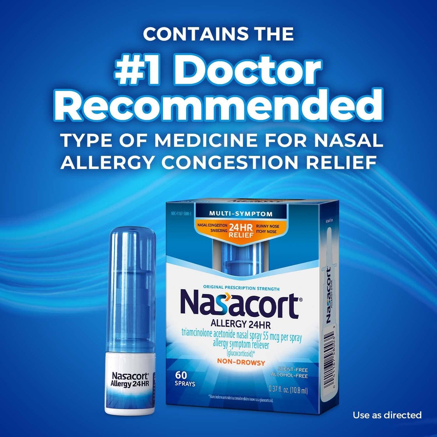 Nasacort 24HR Allergy Nasal Spray, Non-drowsy, 60 Sprays, 0.37 fl. oz.