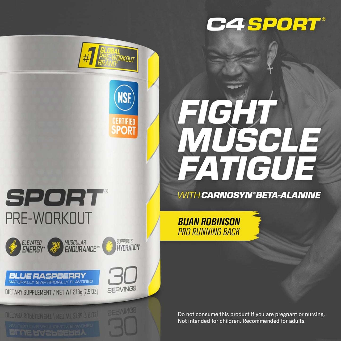 C4 Sport Pre Workout Powder Blue Raspberry - Pre Workout Energy with 3g Creatine Monohydrate + 135mg Caffeine and Beta-Alanine Performance Blend - NSF Certified for Sport | 30 Servings