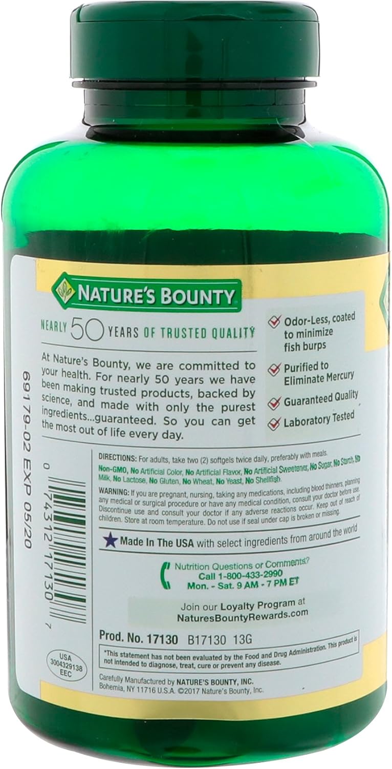 Nature's Bounty Fish Oil, Supports Heart Health, 2400mg, Coated Softgels, 90 Ct.