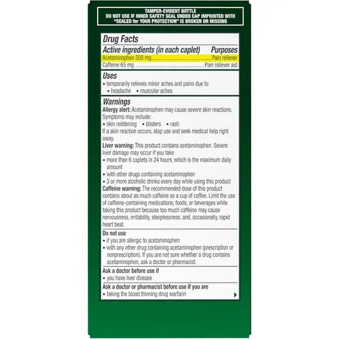 Excedrin Tension Headache Relief Caplets Without Aspirin for Head, Neck and Shoulder Pain Relief - 100 Count
