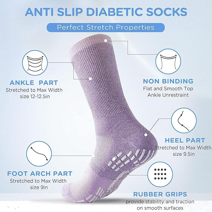 Bulinlulu Diabetic Socks with Grippers for Women&Men-6 Pairs Bamboo Non Binding Diabetic Ankle Socks,Extra Wide Non Skid Stretchy Loose Top Socks with...