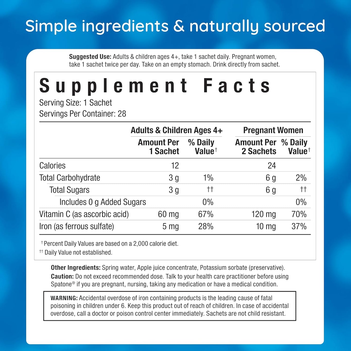 Spatone Natural Liquid Iron Supplement Plus VIT - 5mg of Iron Per 20mL Sachet