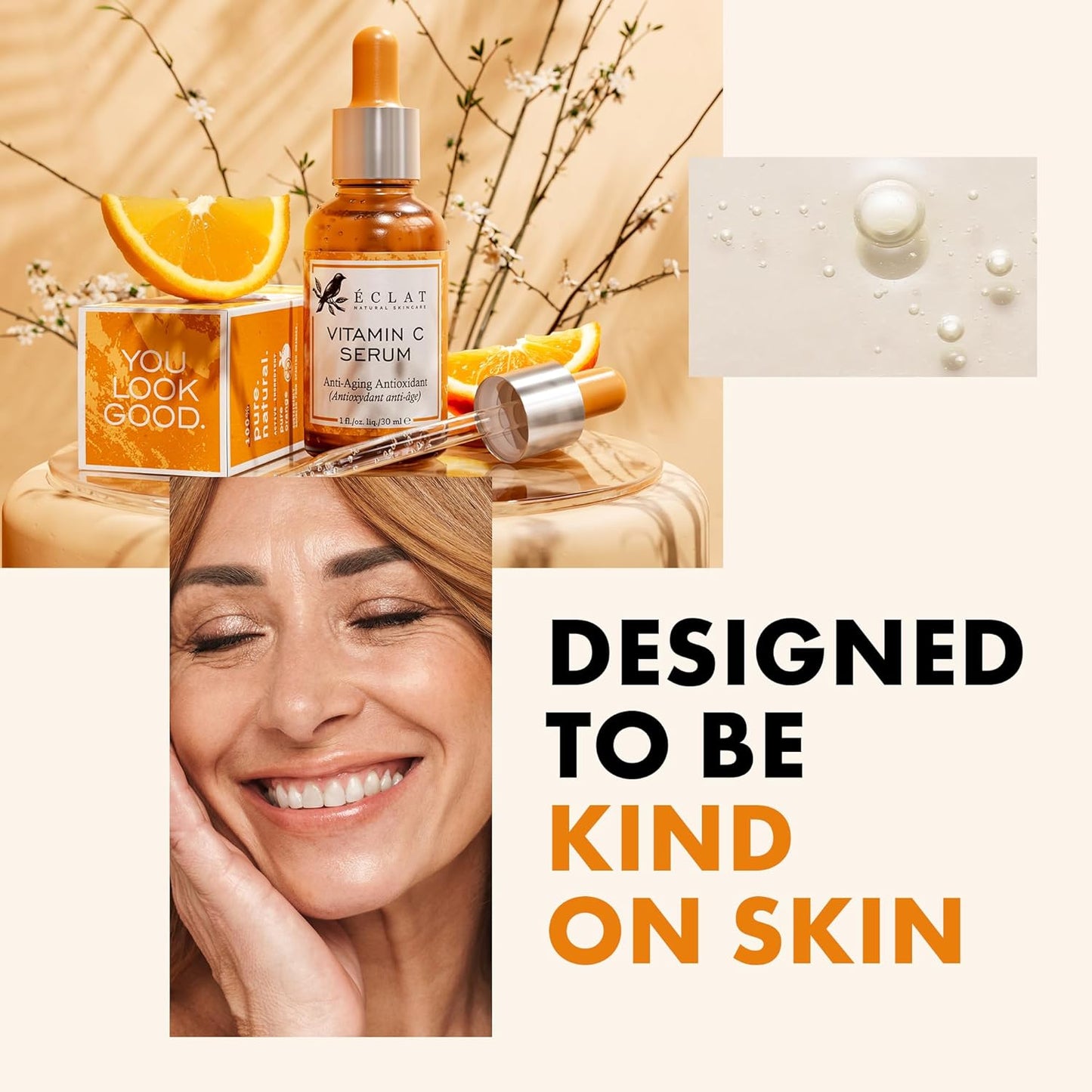 Eclat Vitamin C Face Serum - Hyaluronic Acid, Retinol, & Vit E - Anti Aging Facial Brightening Serum for Skin Care - Timeless Pure Vitamin C Serum for Face Dark Spots, Vit C Serum Oil, Face Serum for Women