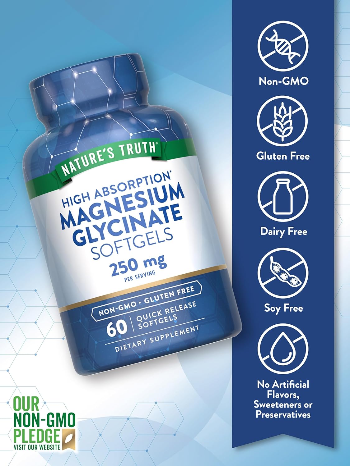 Nature's Truth Magnesium Glycinate Softgels | 250mg | 60 Pills
