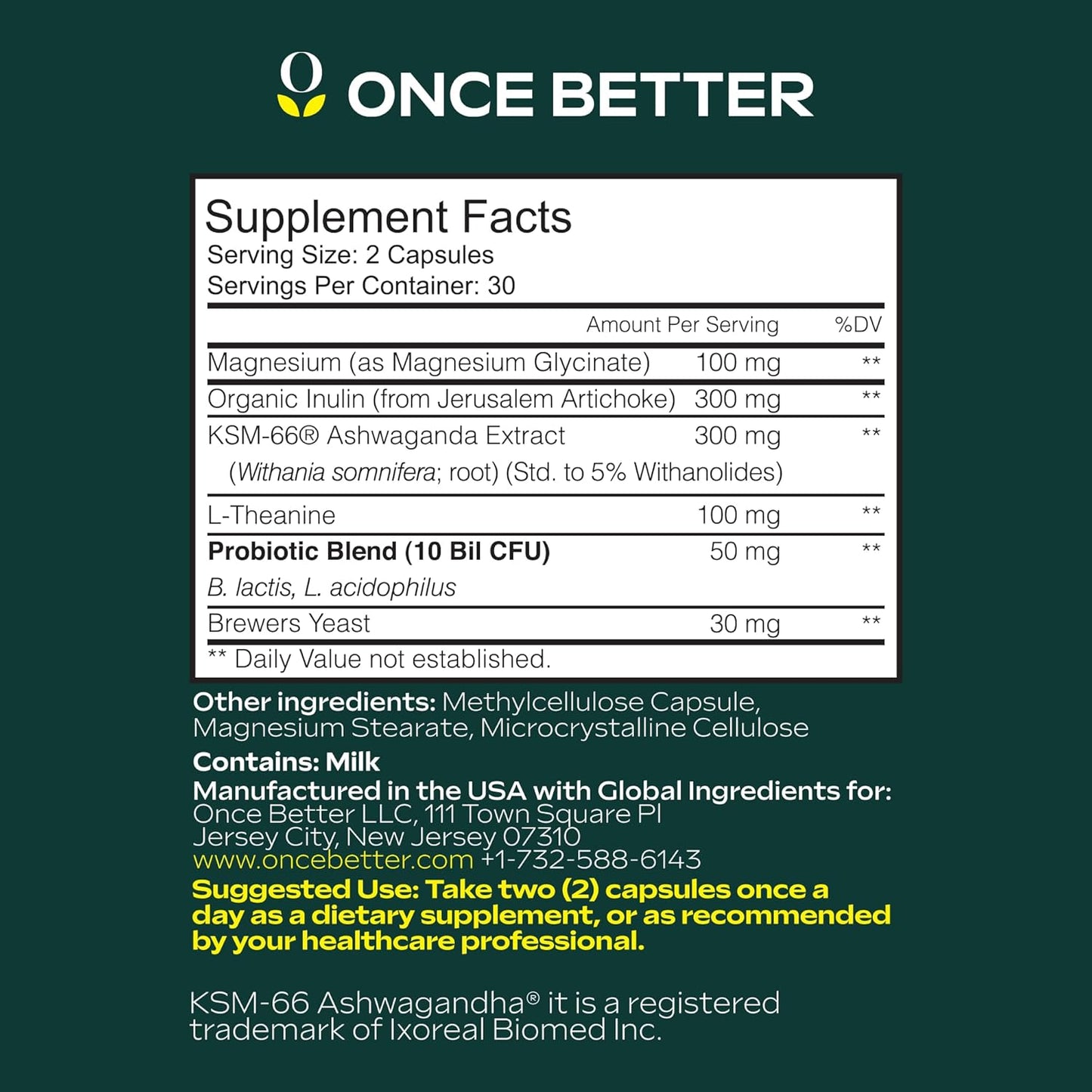 Once Better™️ Stress & Gut Support Supplement – 60 Capsules - Men & Women Once Better