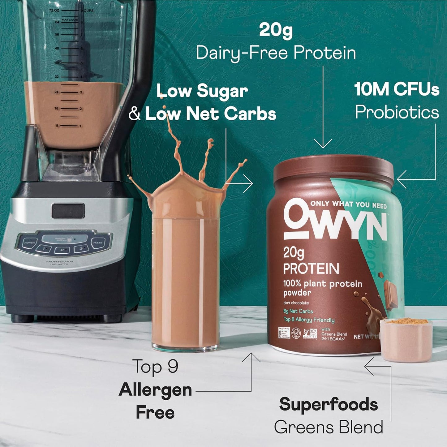 OWYN Only What You Need Plant-Based Protein Powder, Dark Chocolate,