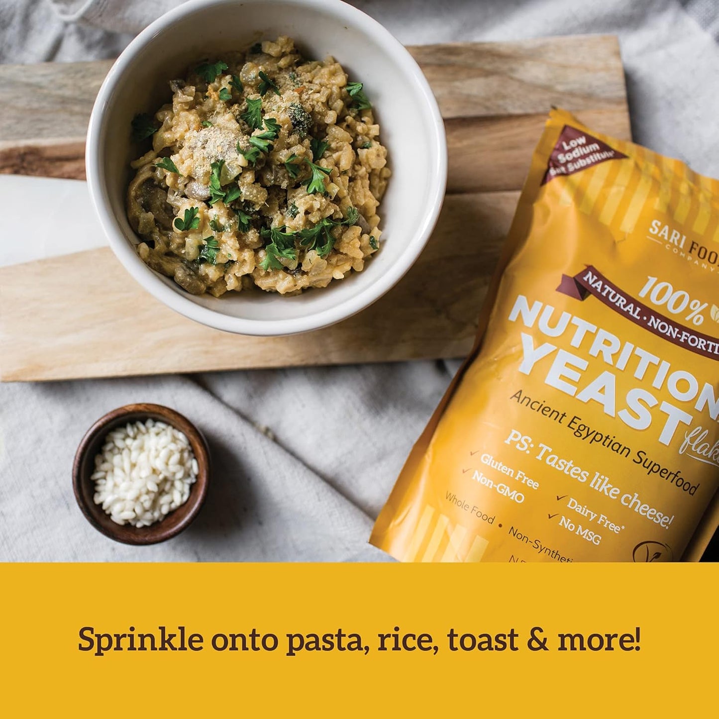 Sari Foods - Non-Fortified Nutritional Yeast Flakes, Superfood, Rich in Vegan Protein - 8oz