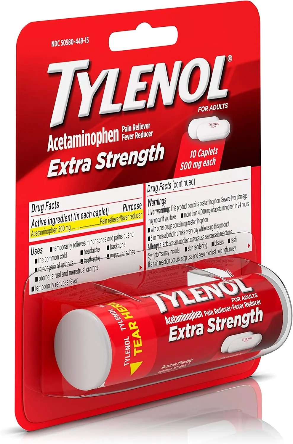 Tylenol Extra Strength Caplets with 500 mg Acetaminophen, Pain Reliever & Fever Reducer, 10 ct Vitamins Depots