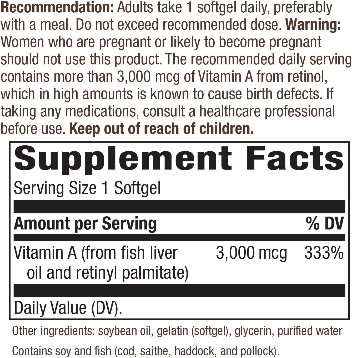 Nature's Way Vitamin A, 3,000 mcg per serving, 100 Softgels