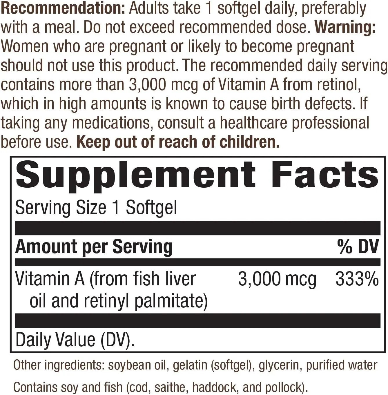 Nature's Way Vitamin A, 3,000 mcg per serving, 100 Softgels Nature's Way
