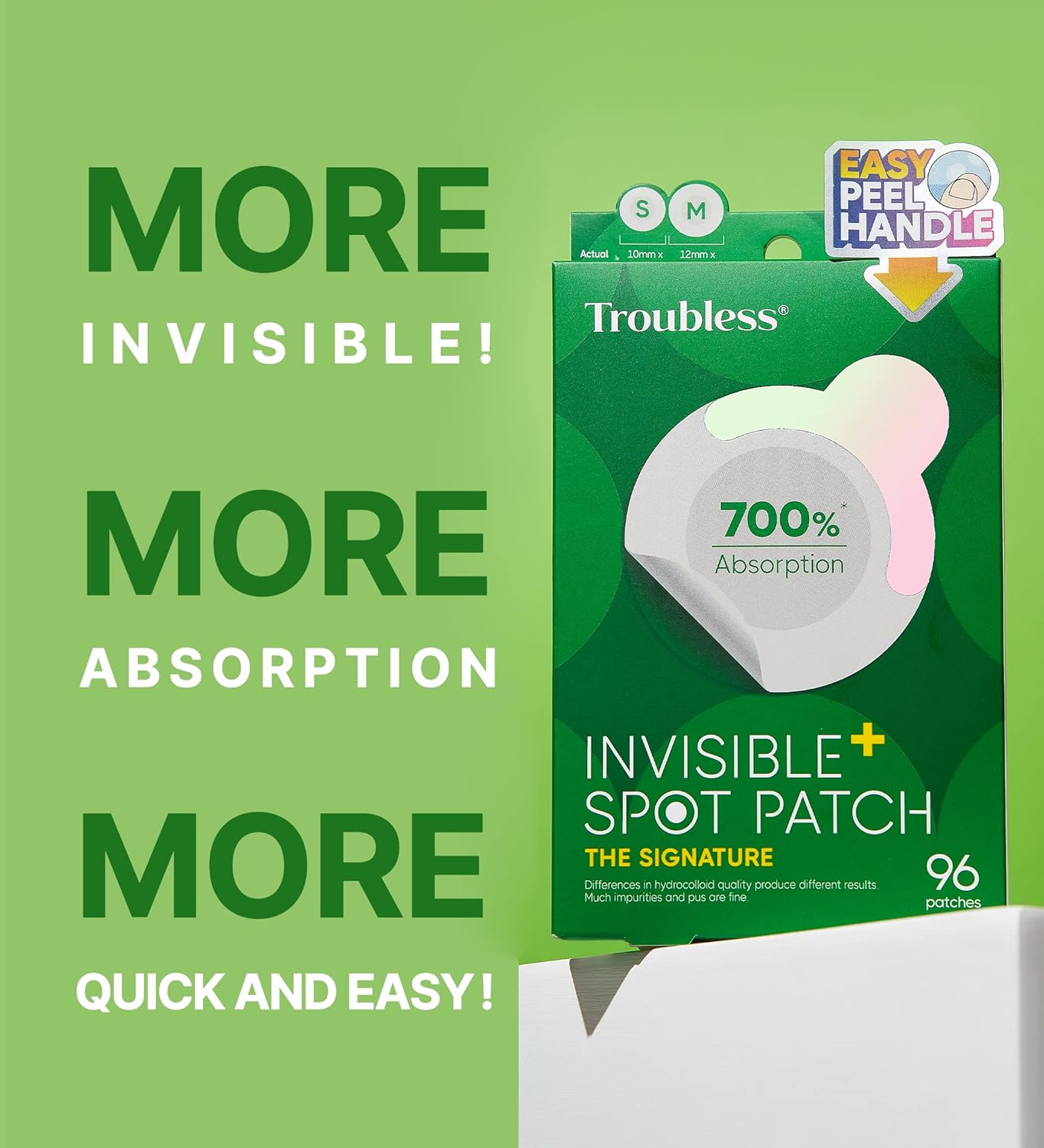 Troubless Invisible Pimple Spot Patch - Signature, Hydrocolloid Acne Patches for Face | Ultra Thin Acne Patches with Easy Peel Handle | Overnight Pimple Patches | Overnight Zitsticka | 2 Sizes, 96 Cou