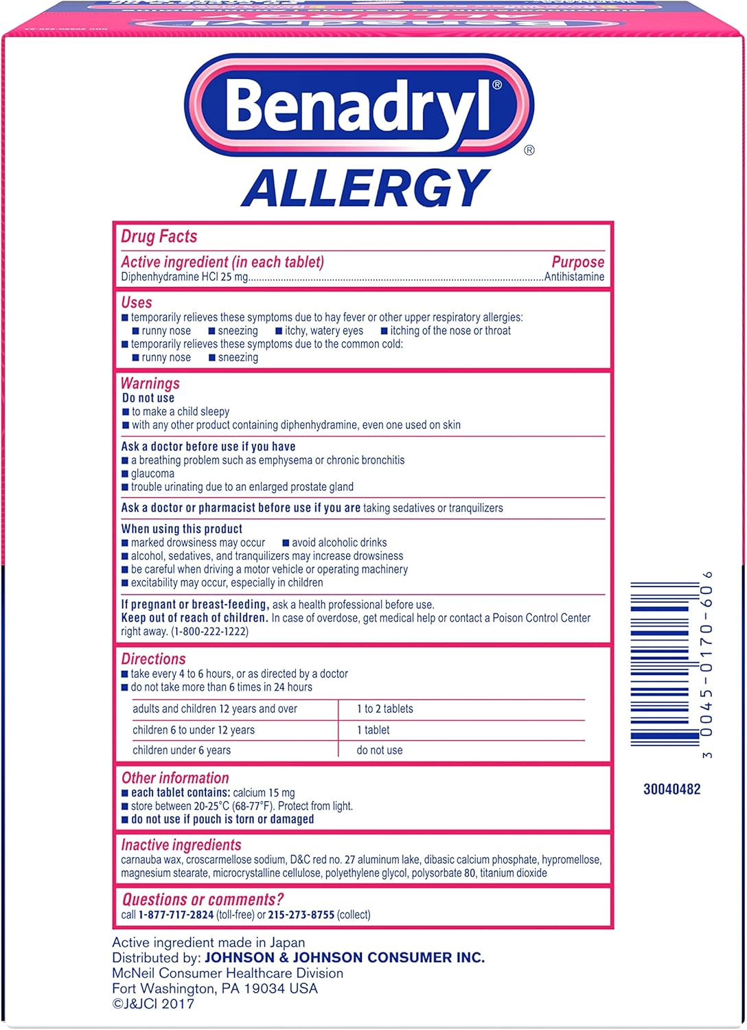 Benadryl Allergy ULTRATAB 60X2 DISPENSIT Benadryl