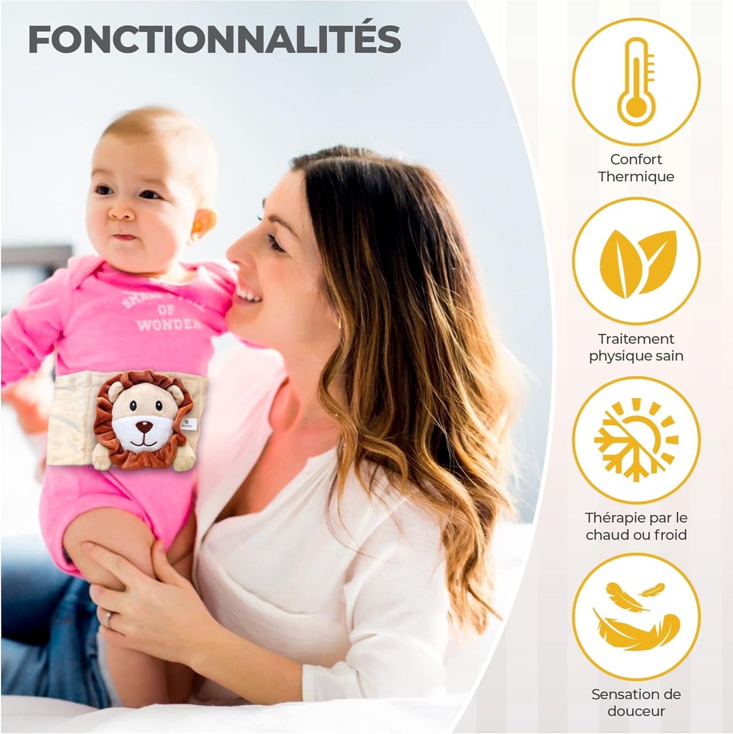 Baby Colic, Gas and Upset Stomach Relief, Baby Heated Tummy Wrap, Infant Swaddling Belly Belt with Soothing Warmth (Lion)