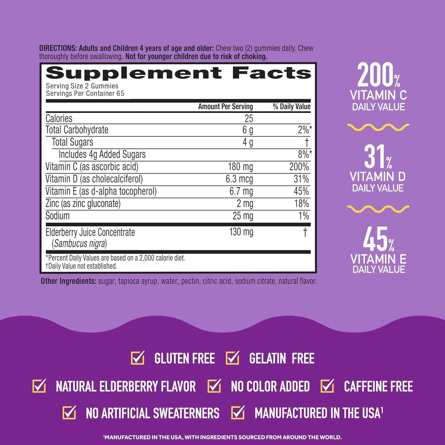 Airborne Elderberry + Zinc & Vitamin C Gummies For Adults, Immune Support Vitamin D & Zinc Gummies with Powerful Antioxidant Vitamins C D & E - 130 Gummies, Elderberry Flavor Airborne