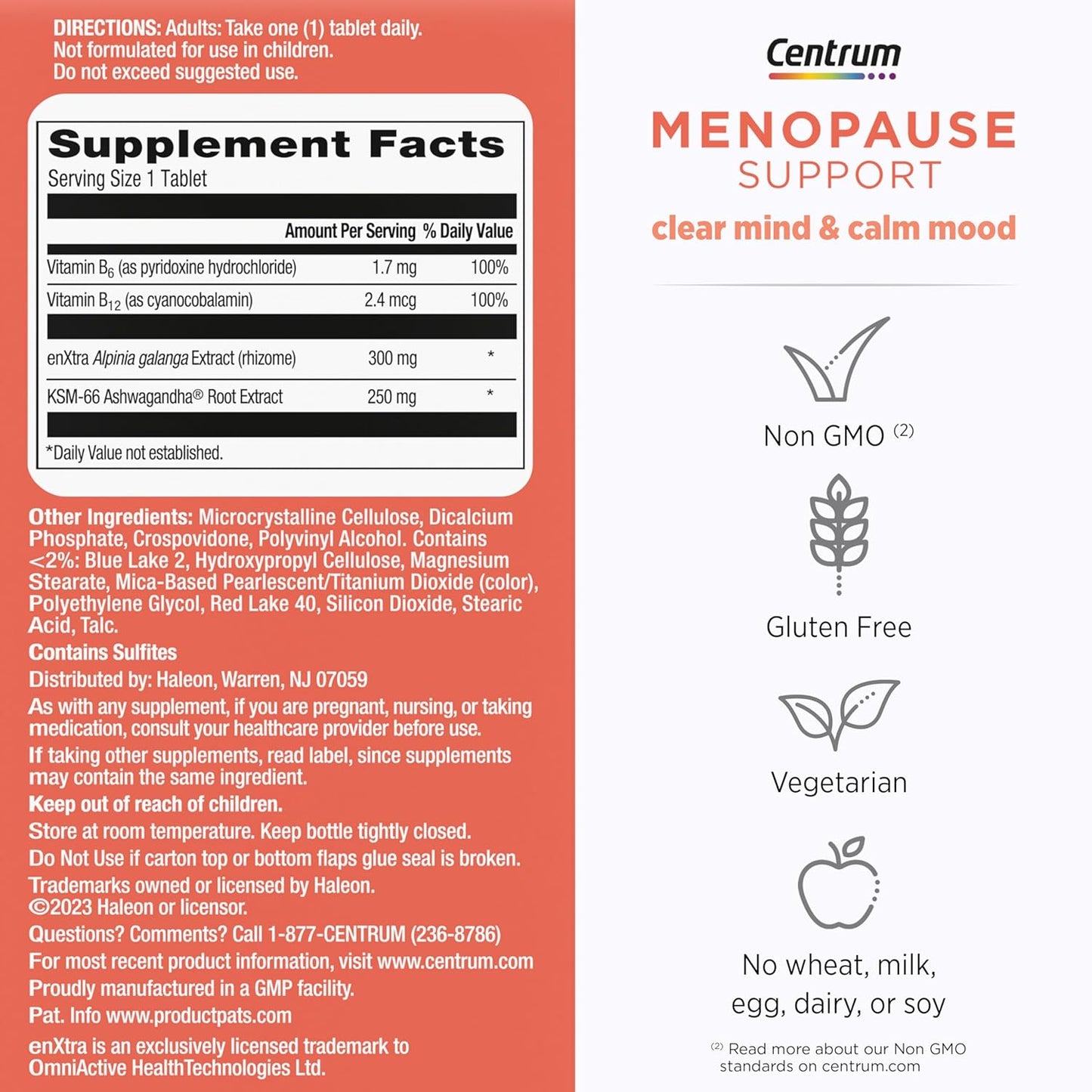 Centrum Clear Mind and Calm Mood Menopause Support Tablets, with Clinically Studied enXtra, 30 Count Centrum