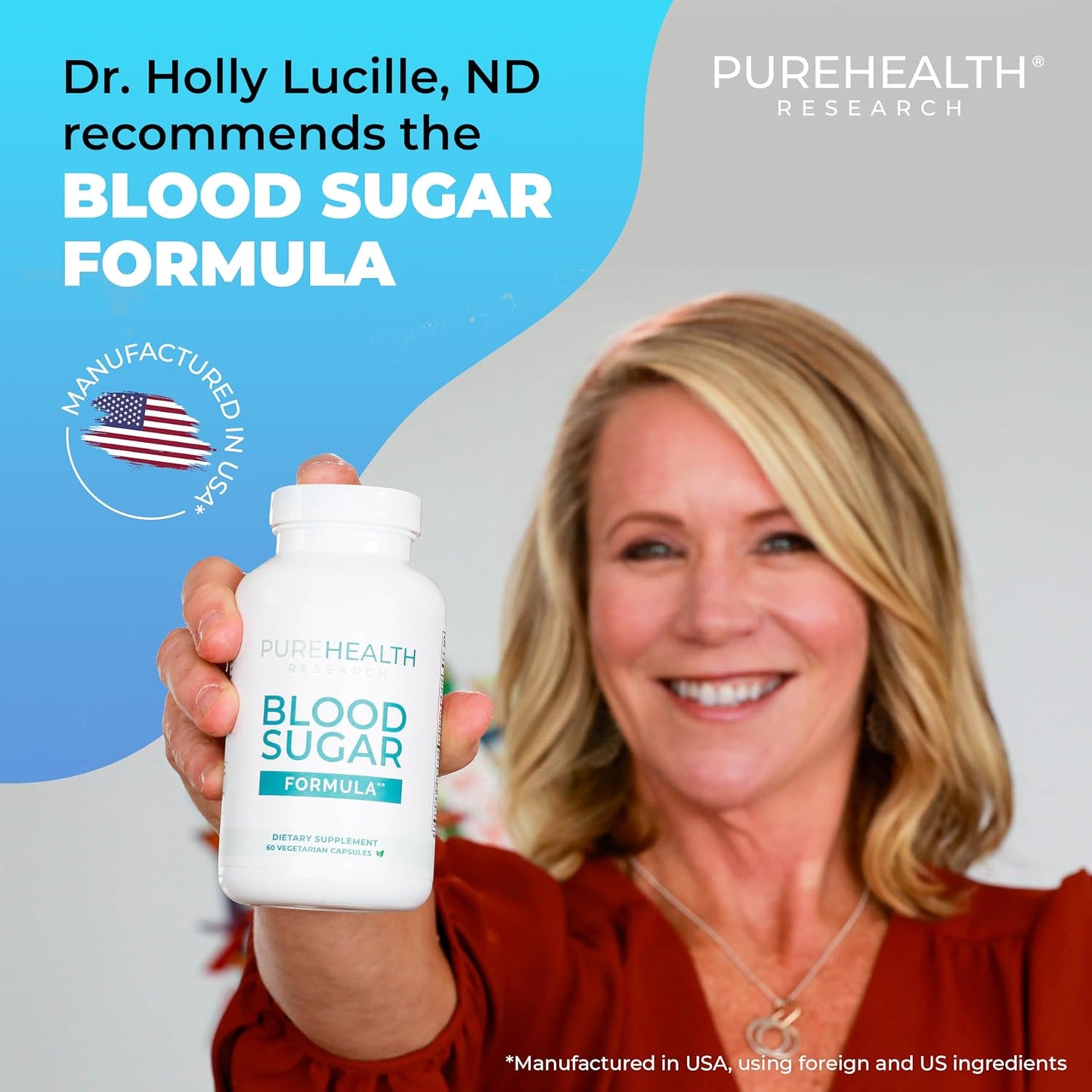 PUREHEALTH RESEARCH Glucose Balance Supplement - Blood Glucose Blend with Vitamin C, Magnesium, and Berberine for Men & Women, Increase Energy & Focus, Non-GMO, 60 Count