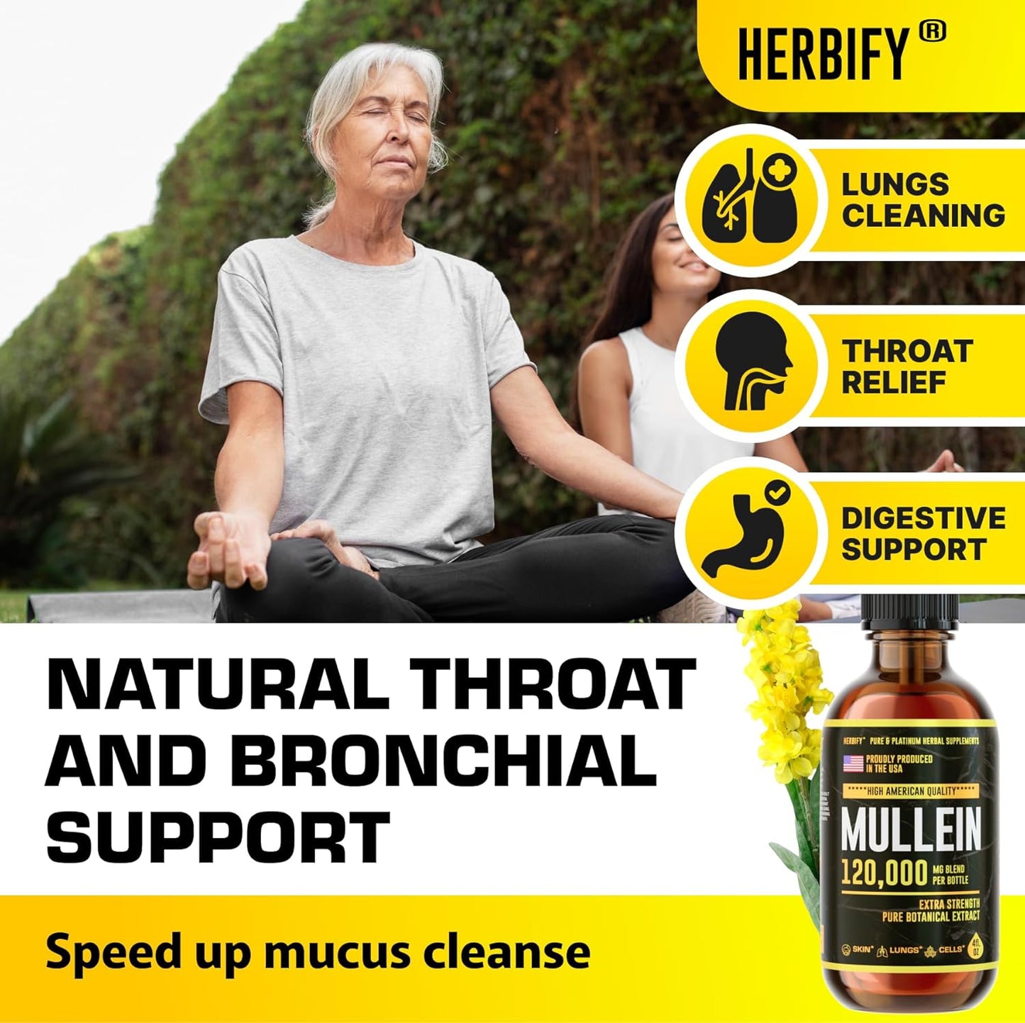 HERBIFY Mullein Drops - Lung Cleanse - Leaf Extract - Powerful Mullein for Immune Support,Detox & Respiratory Support - 4 Oz
