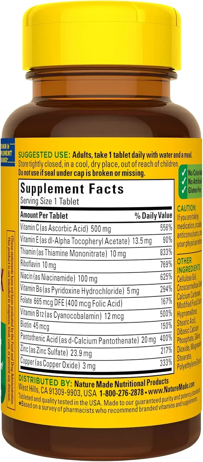 Nature Made Stress B Complex with Vitamin C and Zinc Tablets, Dietary Supplement, 80 Count Nature Made