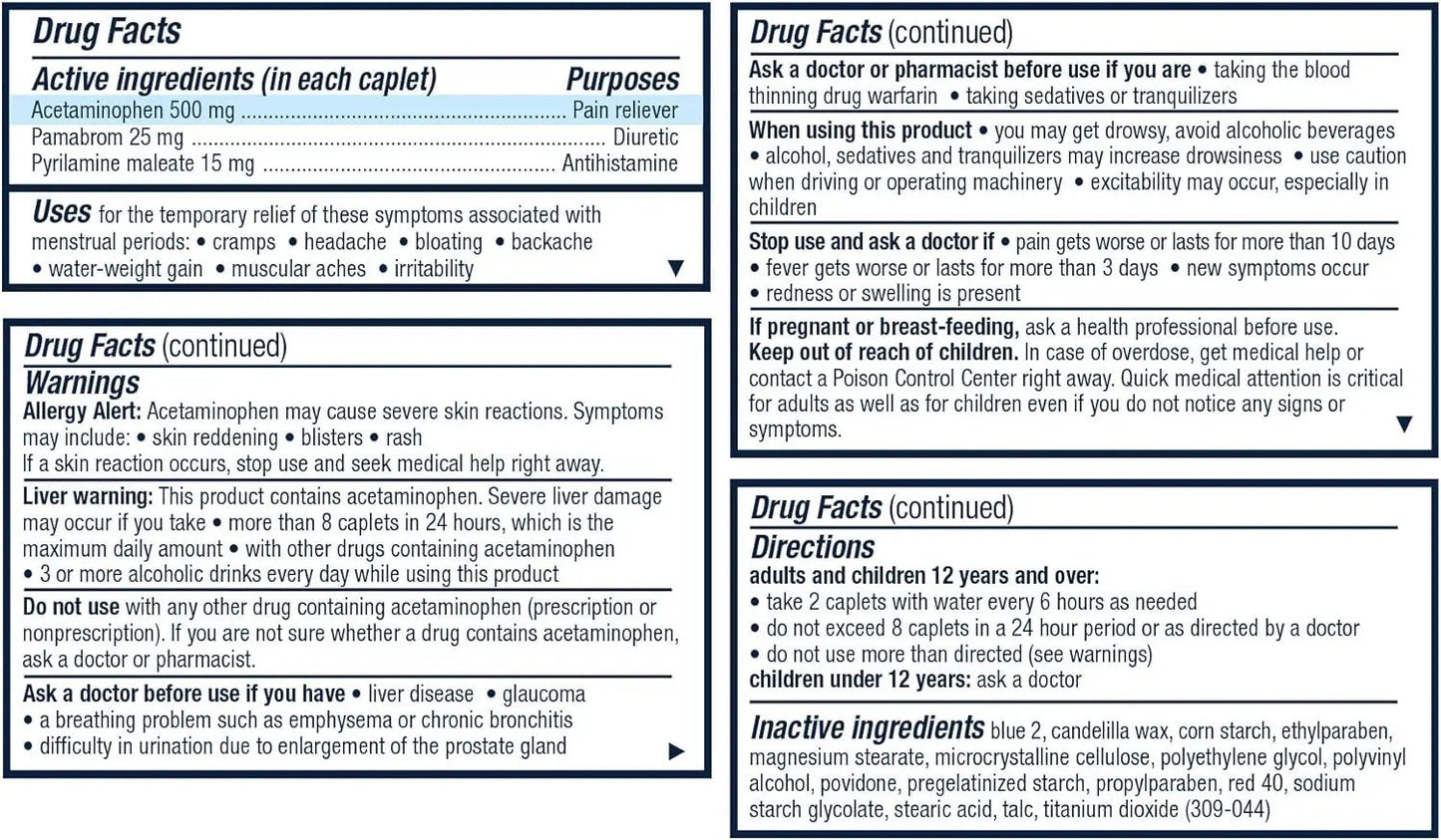 Multi-Symptom Formula, with Acetaminophen, Menstrual Period Symptoms Relief including Cramps, Pain, and Bloating, 40 Caplets Pamprin
