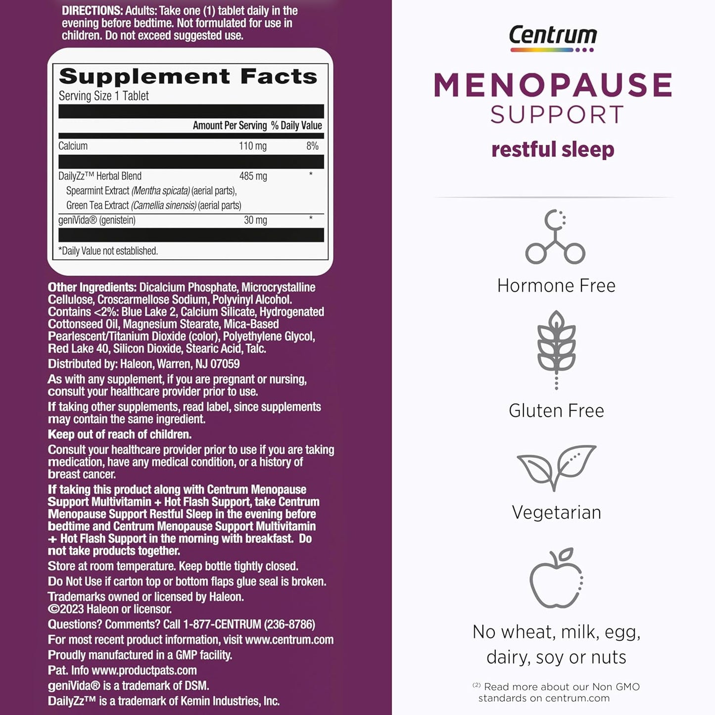 Centrum Restful Sleep Menopause Support Tablets, Supplement with Clinically Studied DailyZz and geniVida, 28 Count Centrum