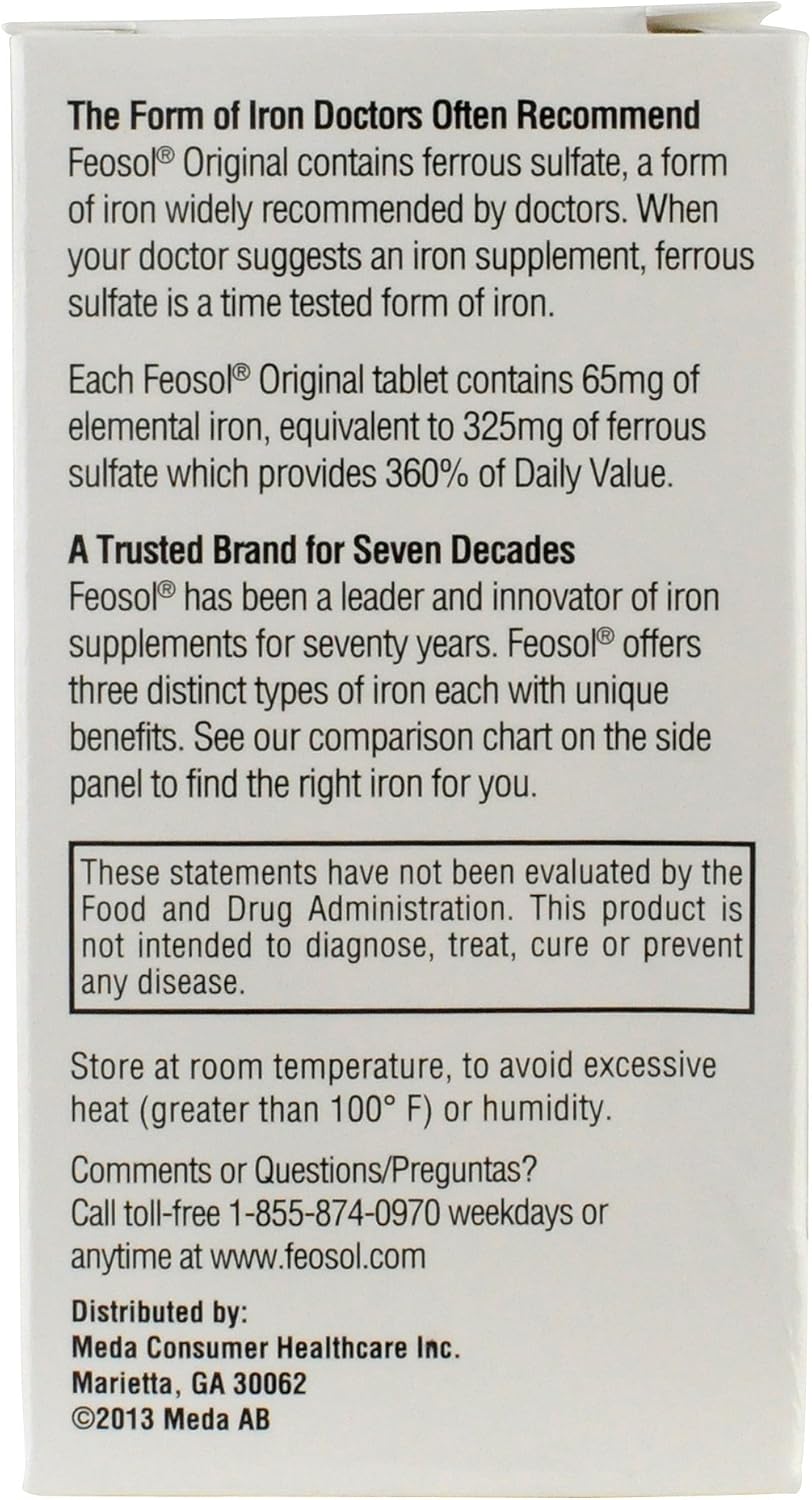 Feosol Original Iron Supplement Tablets, 325mg Ferrous Sulfate -120 ct Feosol