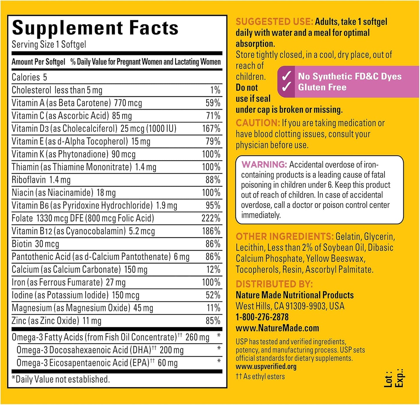 Nature Made Prenatal with Folic Acid + DHA, 110 Softgels