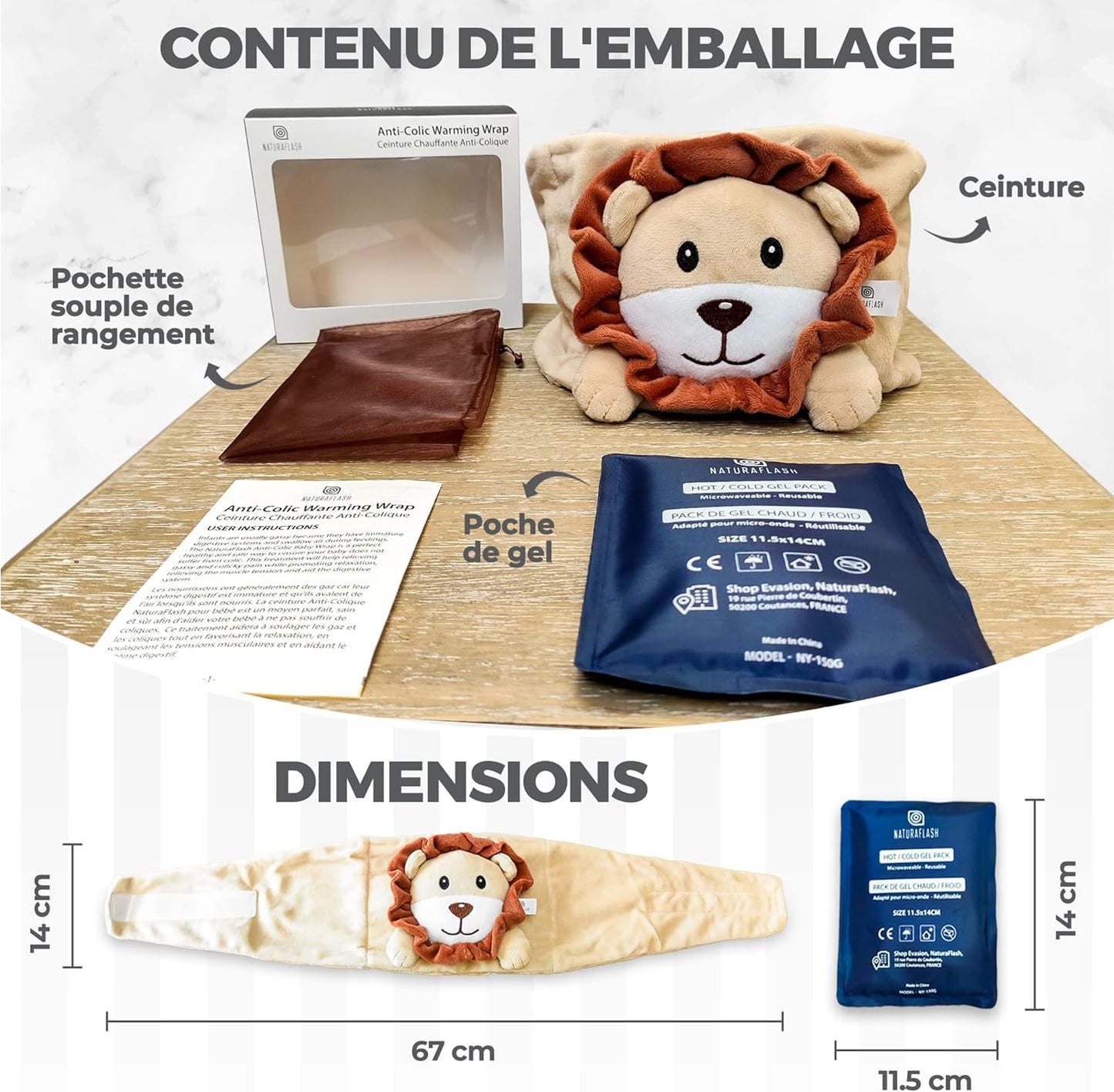 Baby Colic, Gas and Upset Stomach Relief, Baby Heated Tummy Wrap, Infant Swaddling Belly Belt with Soothing Warmth (Lion)