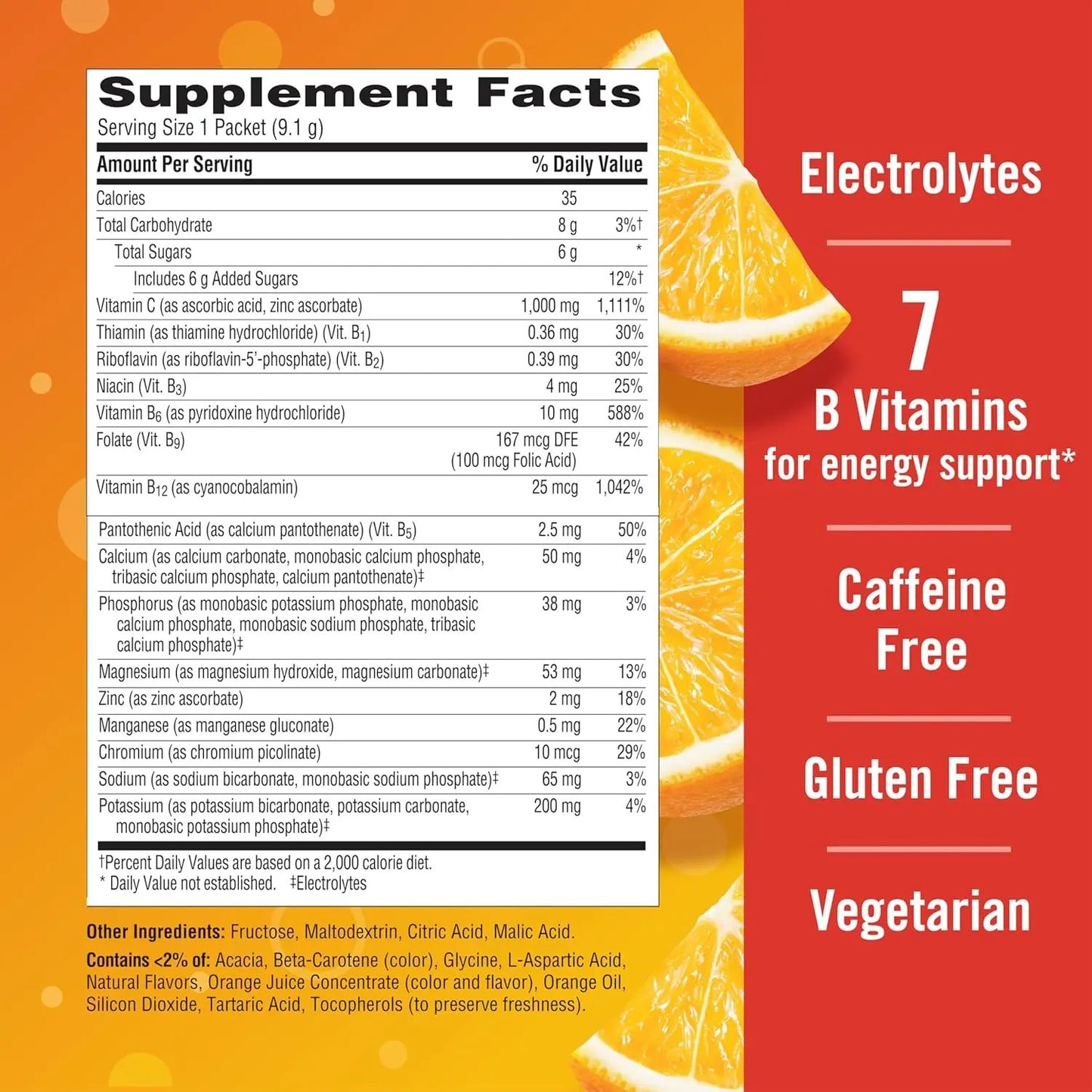 Emergen-C 1000mg Vitamin C Powder, with Antioxidants, B Vitamins and Electrolytes for Immune Support, Caffeine Free Vitamin C Supplement Fizzy Drink Mix, Super Orange Flavor - 10 Count Emergen-C