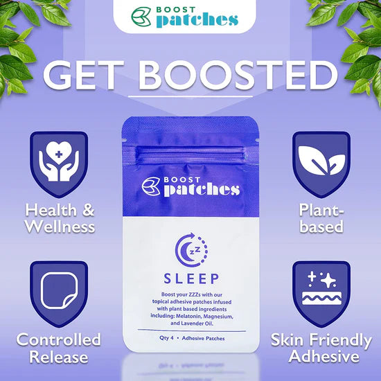 BOOST Sleep Patches (4-Pack) Plant-based Control Release Patch for Sleep, Health, & Wellness | Skin Friendly, Non-Toxic, Latex-Free Adhesive | Made in the USA