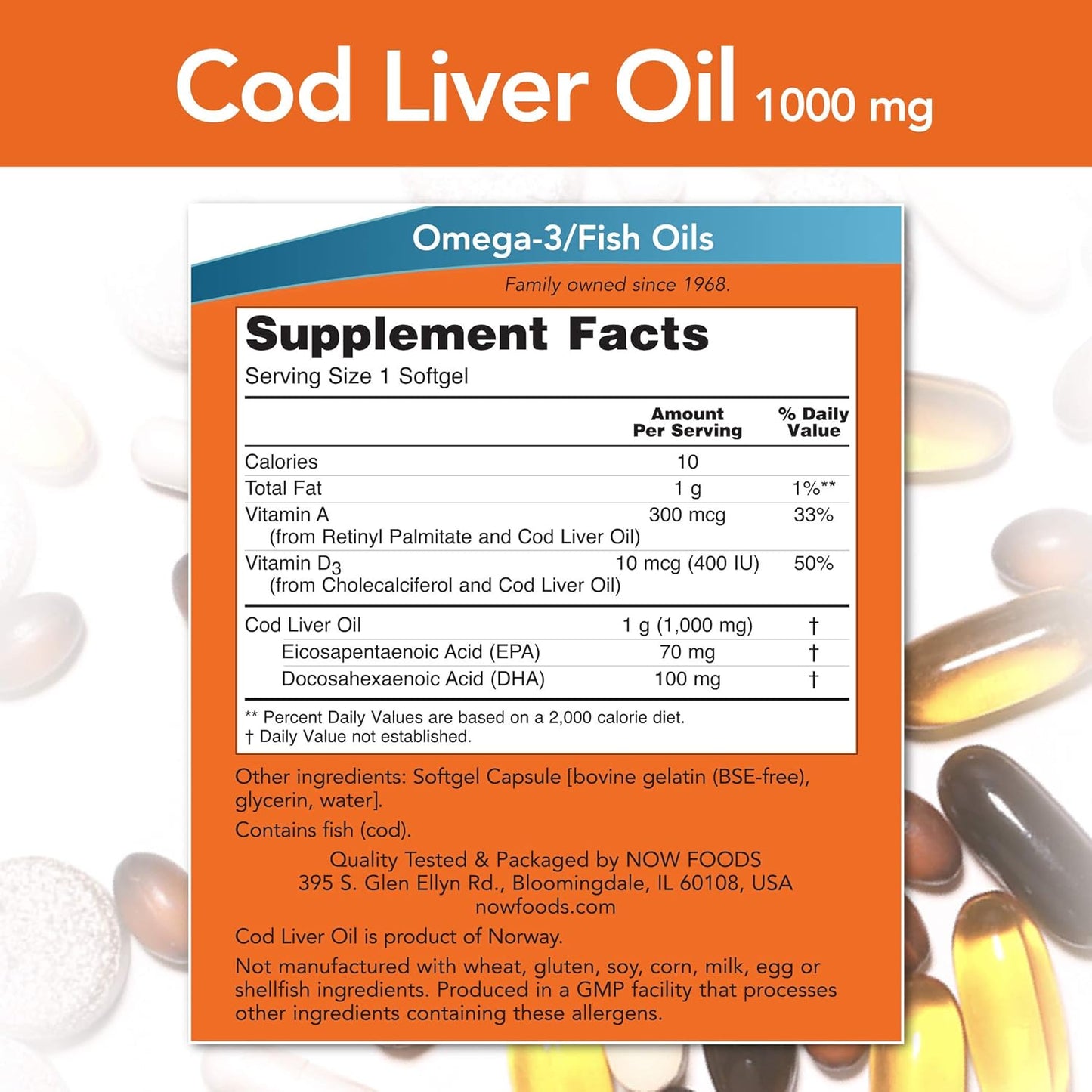 Now Foods Cod Liver Oil Soft Gels, 1000 mg, 90 Count