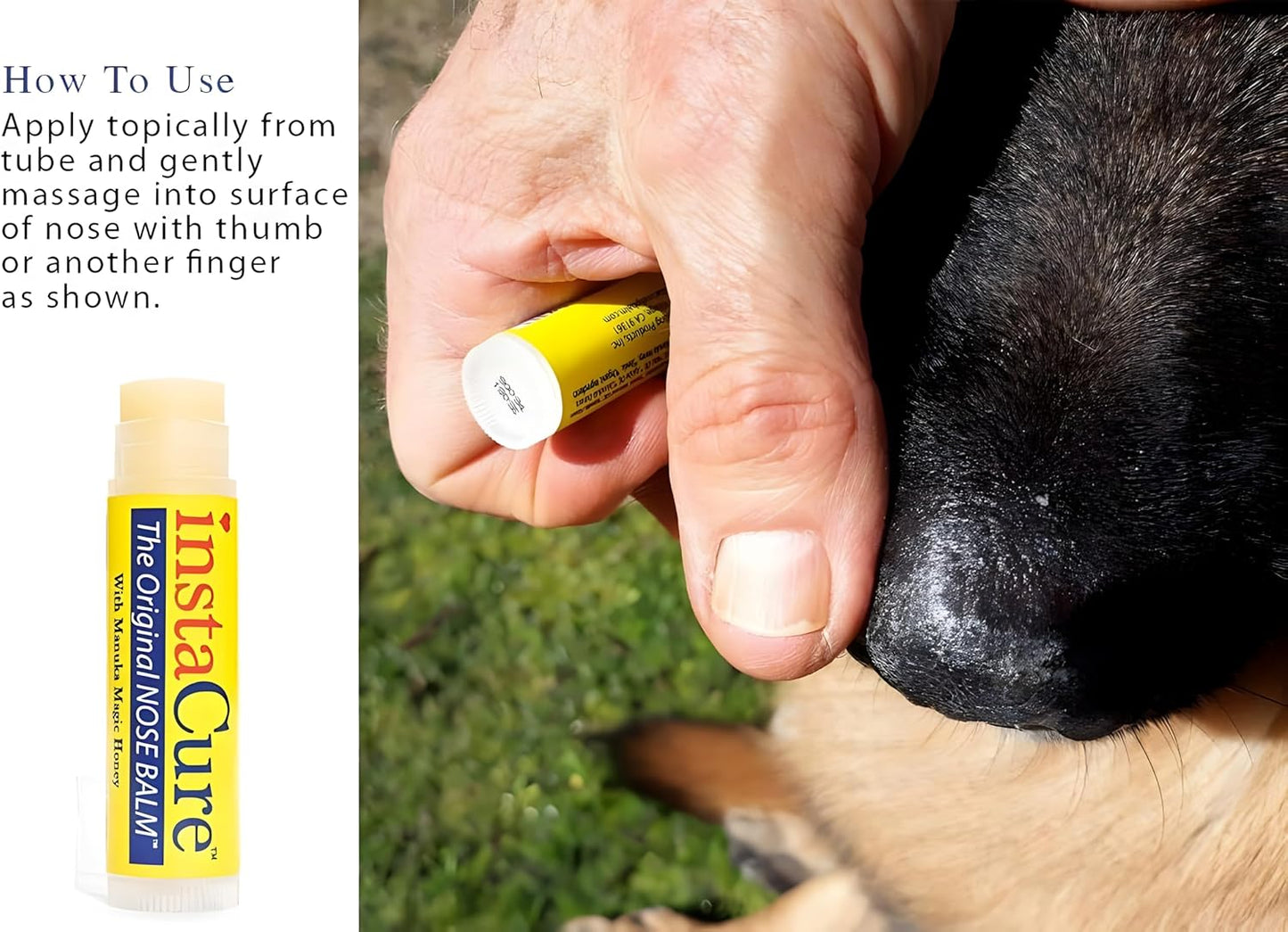 Fast Relief for Cracked, Dry and Sore Noses! InstaCure's Original Nose Balm with Raw Manuka Honey, Plus Coconut Oil, Shea Butter and Other Certified Organic Ingredients. Great Topical for Dogs' Noses!