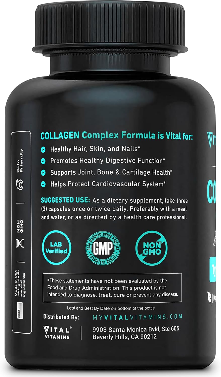 Vital Vitamins Multi Collagen Complex - Type I, II, III, V, X, Grass Fed, Non-GMO, 150 Capsules