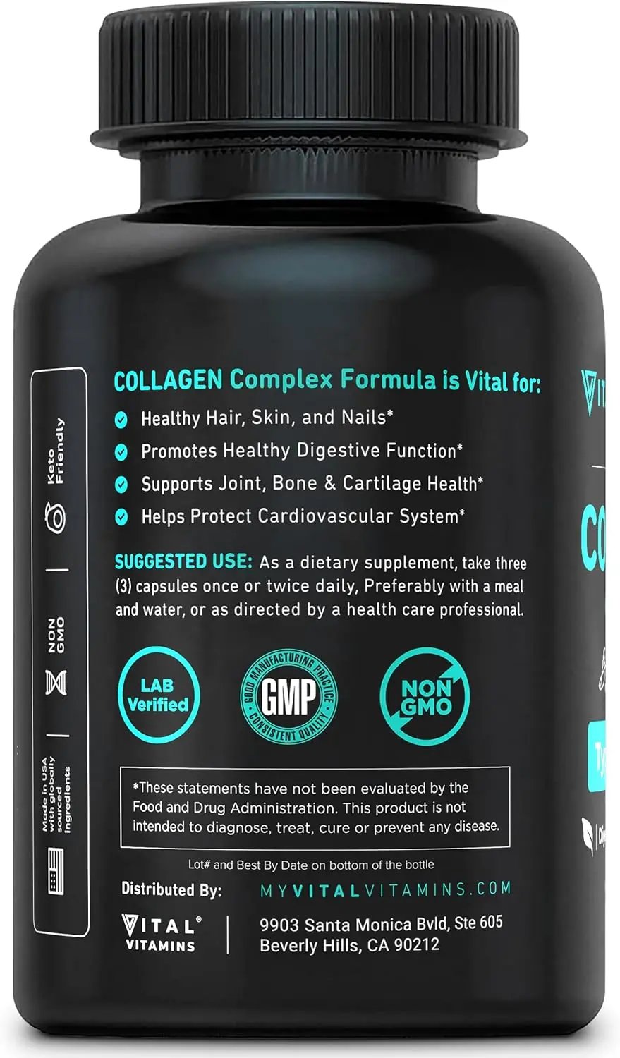 Vital Vitamins Multi Collagen Complex - Type I, II, III, V, X, Grass Fed, Non-GMO, 150 Capsules Vital