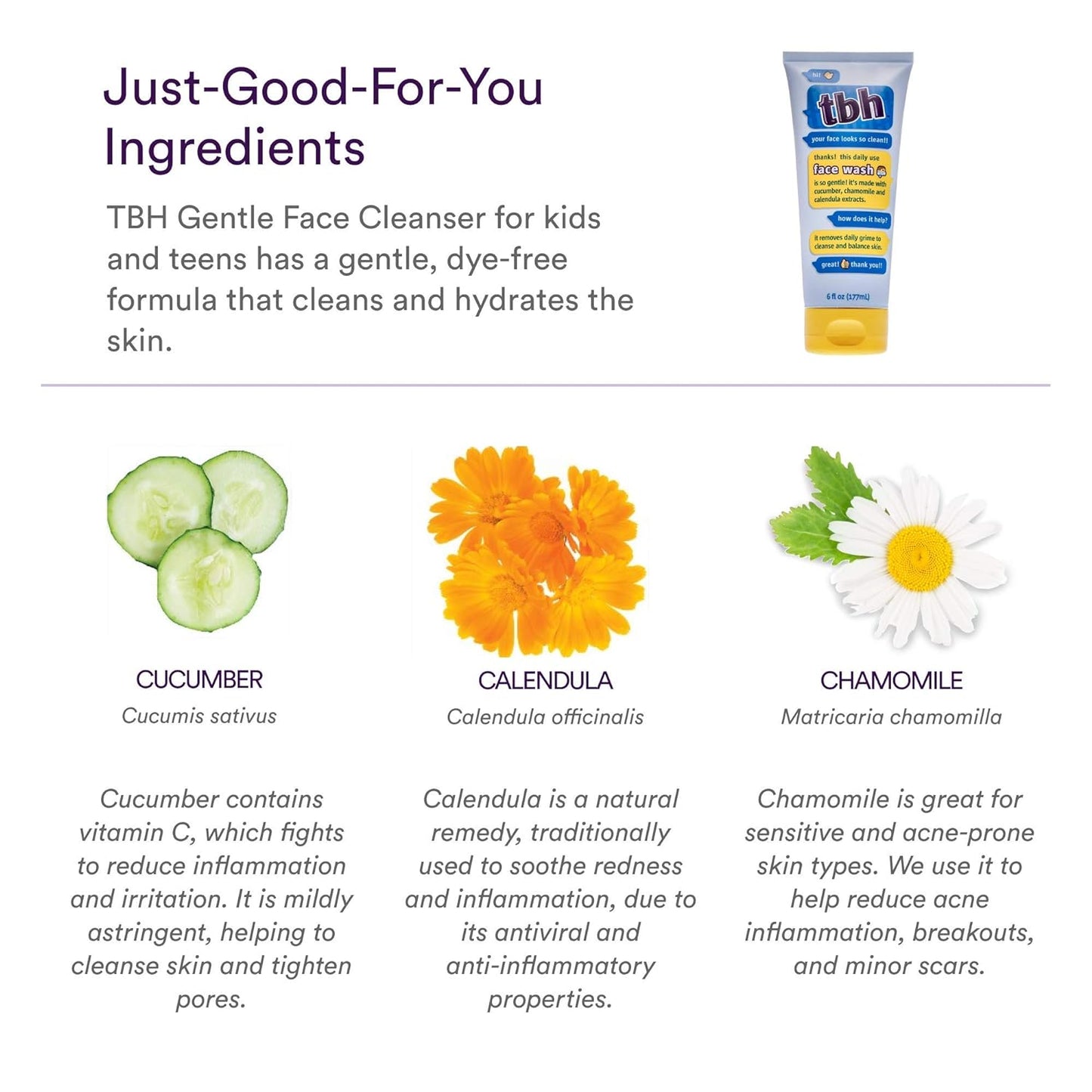 TBH Kids Gentle Gel Face Wash for Kids, Preteens, and Teens with Sensitive Dry Oily Skin - Gentle Facial Cleanser and Hydrating Facewash for Girls and Boys - Sulfate Free, Paraben Free - 6 Oz