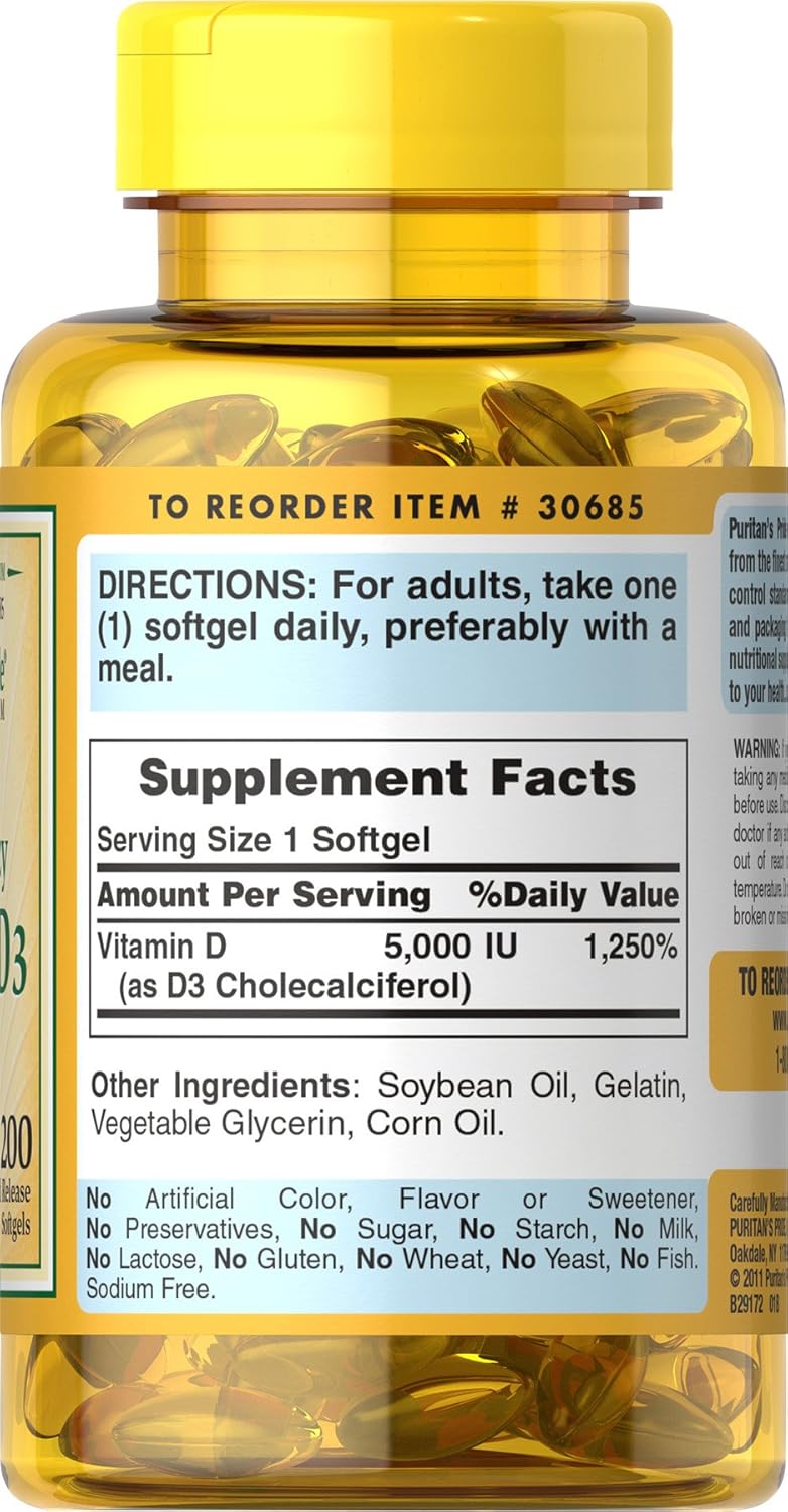Puritan's Pride Vitamin D3 5000 IU - 200 Soft Gels