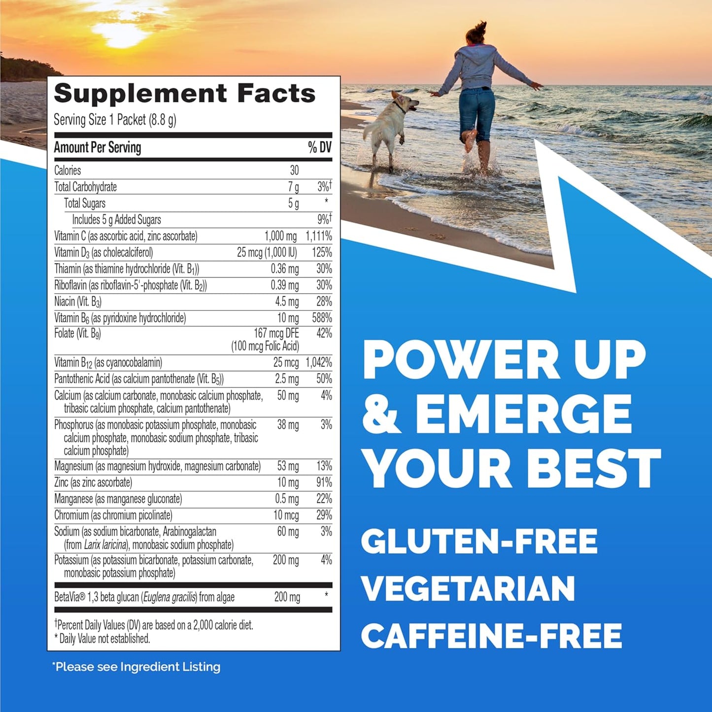 Emergen-C Immune+ Triple Action Immune Support Powder, BetaVia (R), 1000mg Vitamin C, B Vitamins, Vitamin D and Antioxidants, Raspberry – 30 Count Emergen-C