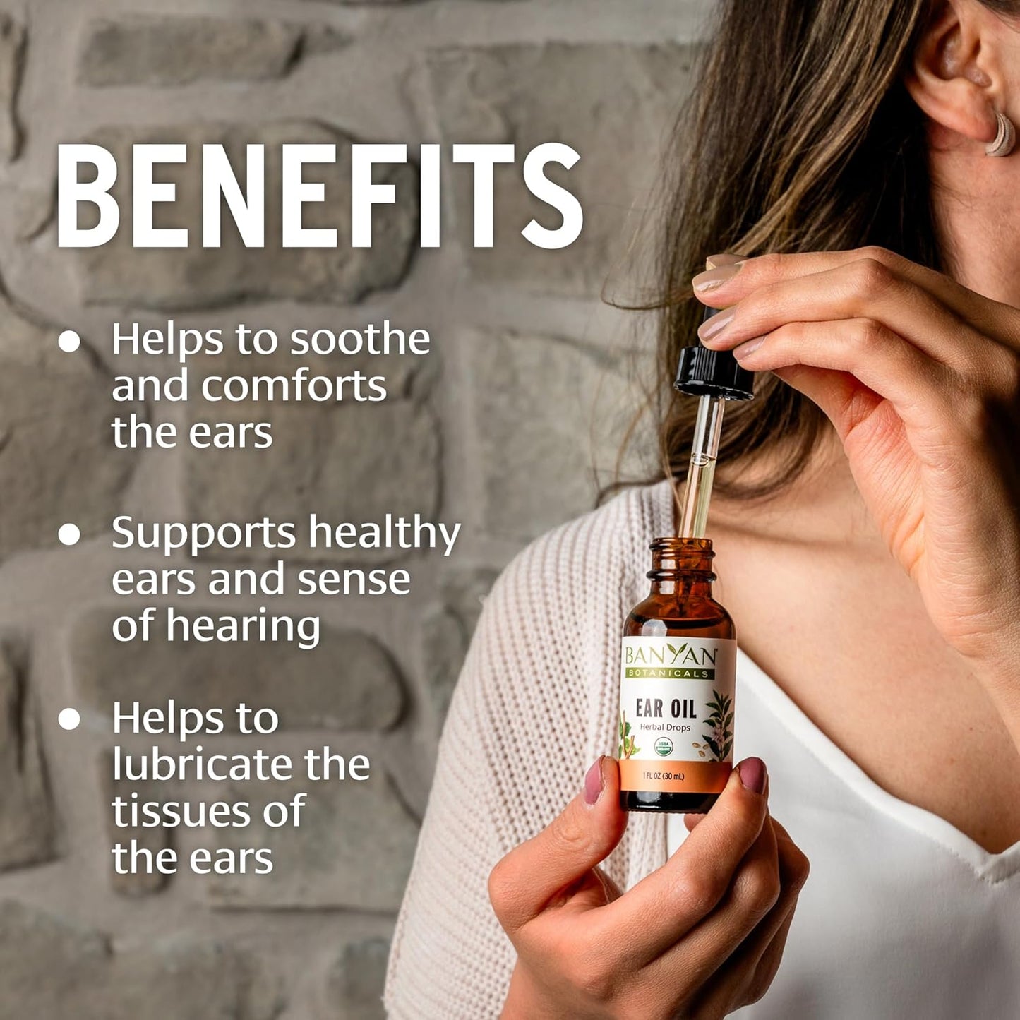 Banyan Botanicals Ear Oil – Organic Herbal Drops with Ashwagandha, Bilva & Garlic – Soothing and Comforting for The Ears – 1 oz – Non GMO Sustainably Sourced No Sting
