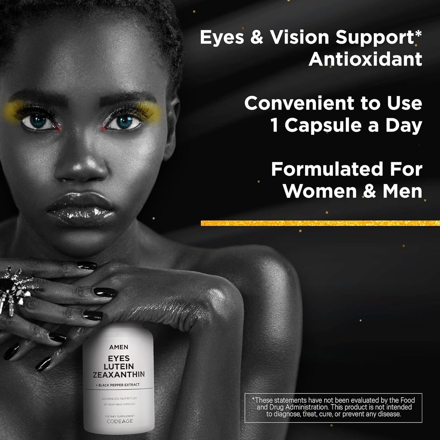 Amen Eyes Lutein Zeaxanthin Supplement - Marigold Red Beet Root Black Pepper - Eye Care, Vision Support Vitamins Formula - 3-Month Supply - Non-GMO - Vegan - 90 Capsules