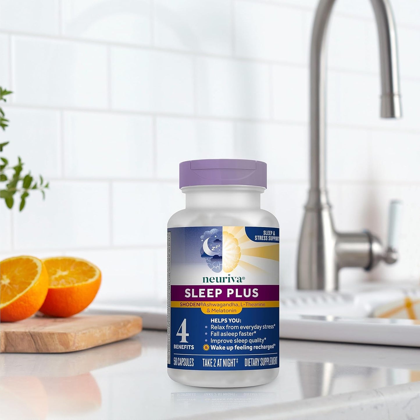 NEURIVA Sleep Plus with 4-in-1 Benefits - Clinically Tested Ashwagandha, L-Theanine & Melatonin - Reduce Stress, Fall Asleep Faster, Improve Sleep Quality, Wake Up Refreshed*,