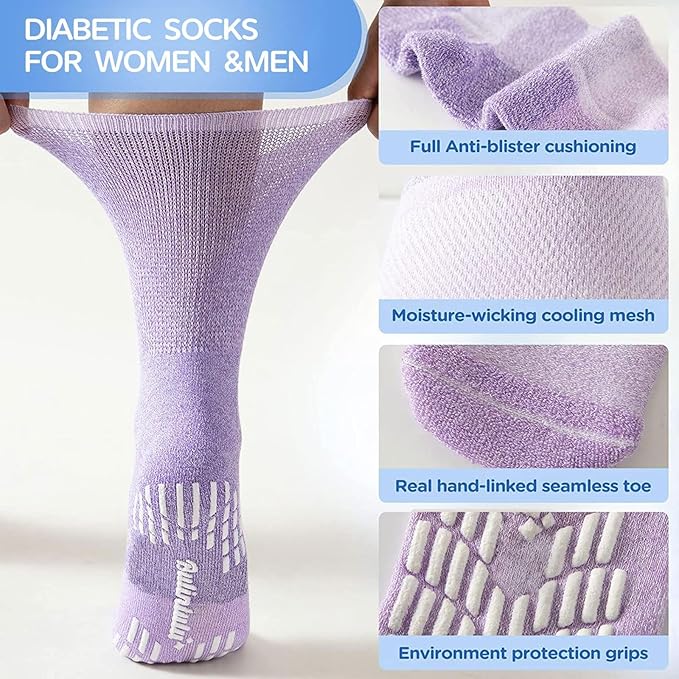Bulinlulu Diabetic Socks with Grippers for Women&Men-6 Pairs Bamboo Non Binding Diabetic Ankle Socks,Extra Wide Non Skid Stretchy Loose Top Socks with...