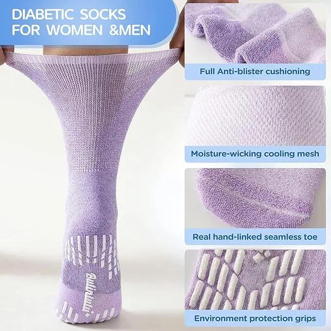 Bulinlulu Diabetic Socks with Grippers for Women&Men-6 Pairs Bamboo Non Binding Diabetic Ankle Socks,Extra Wide Non Skid Stretchy Loose Top Socks with... Bulinlulu