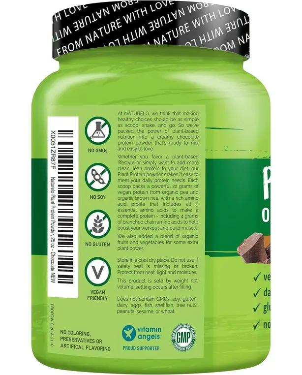 NATURELO Plant Protein Powder, Vanilla, 22g Protein - Non-GMO, Vegan, No Gluten, Dairy, or Soy - No Artificial Flavors, Synthetic Coloring, Preservatives, or Additives - 20 Servings Vitamins Depots