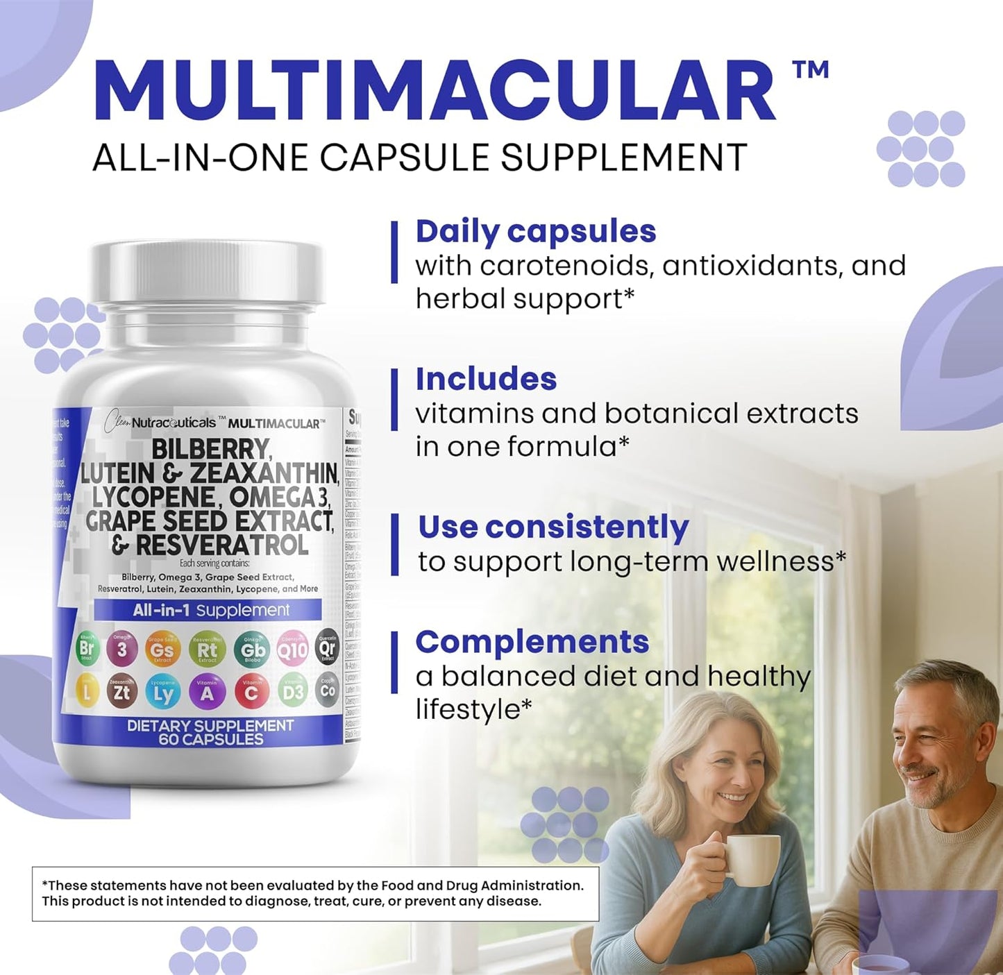 Clean Nutra All-in-1 Eye Vitamins Supplements, 60 Capsules