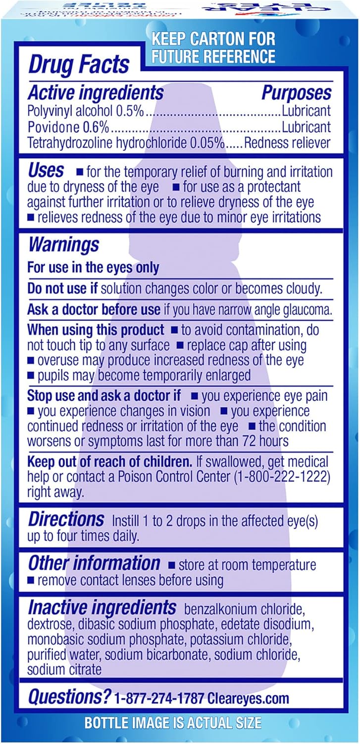 Clear Eyes Triple Relief Eye Drops, Relieves Redness & Calms Irritation, 0.5 Fl Oz